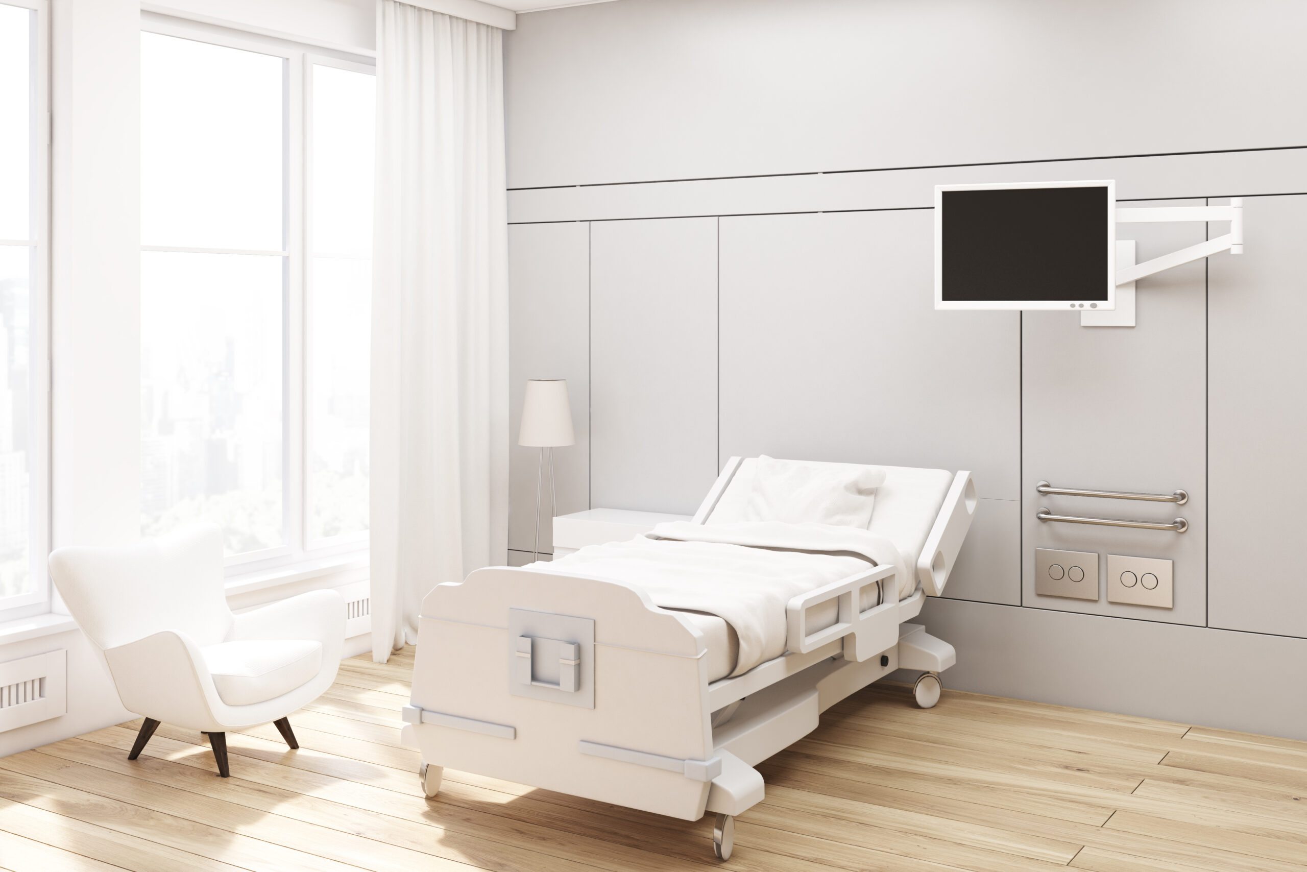 Corner of a hospital ward, gray